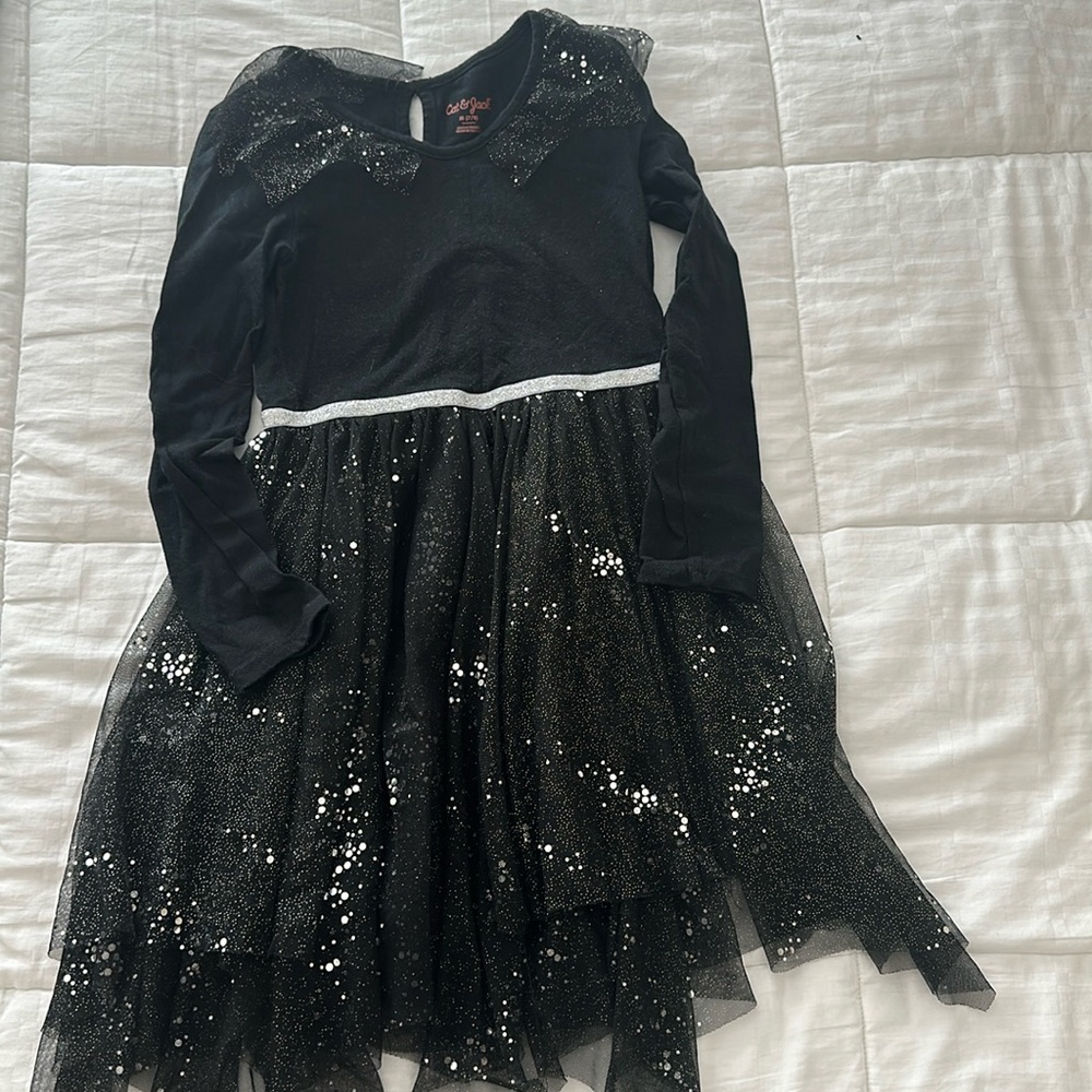Black Cat and Jack size 7/8 M long sleeve cotton dress with silver sparkles.